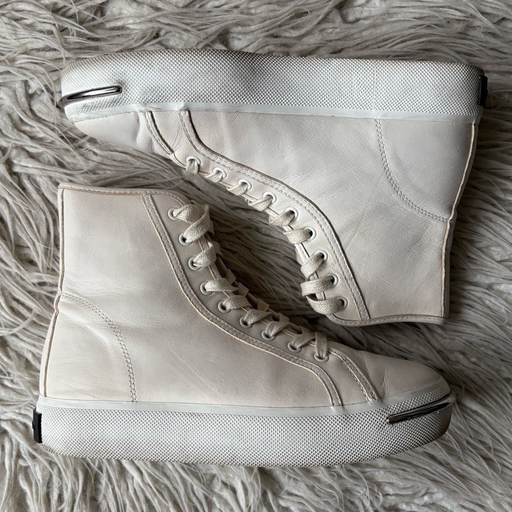 ALEXANDER WANG Pia White Leather High Top Lace Up Chunky Sneakers Size 38